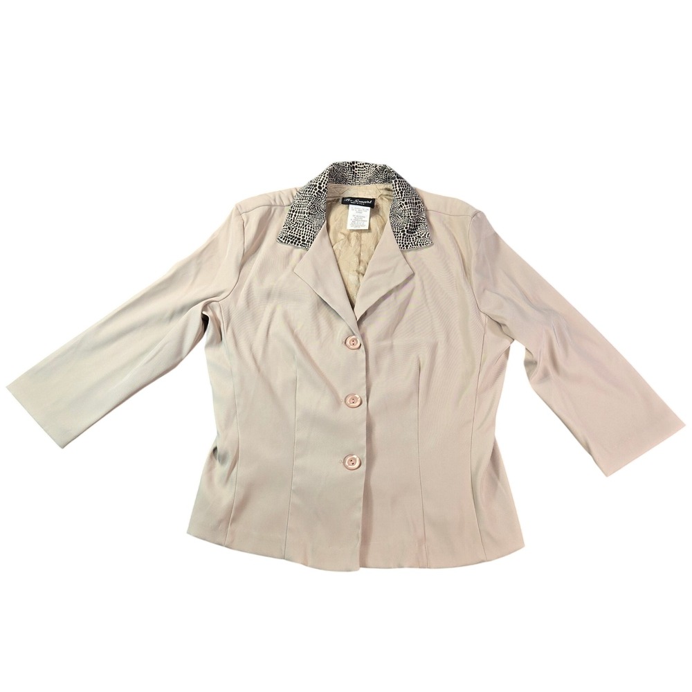 Be Smart Women's Beige Blazer Animal Print Collar 3/4 Sleeve Size 9/10 USA Made